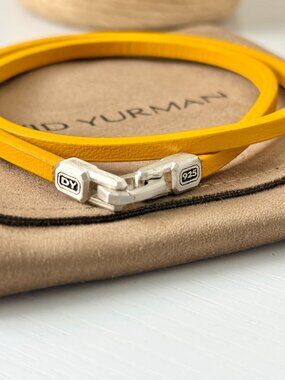 David Yurman Sterling Silver Yellow Streamline Double Wrap Leather Bracelet